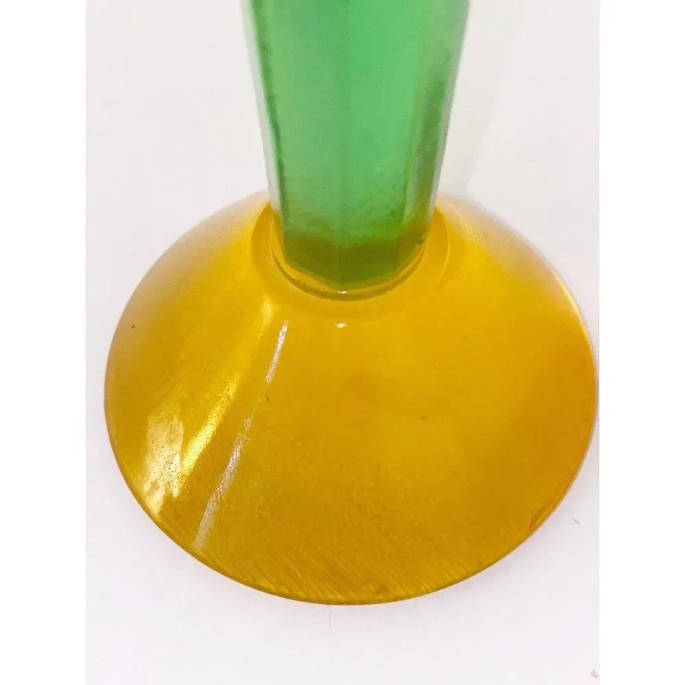 MCM Vintage Green and Yellow Tall Candlestick Holders Brushed Acrylic